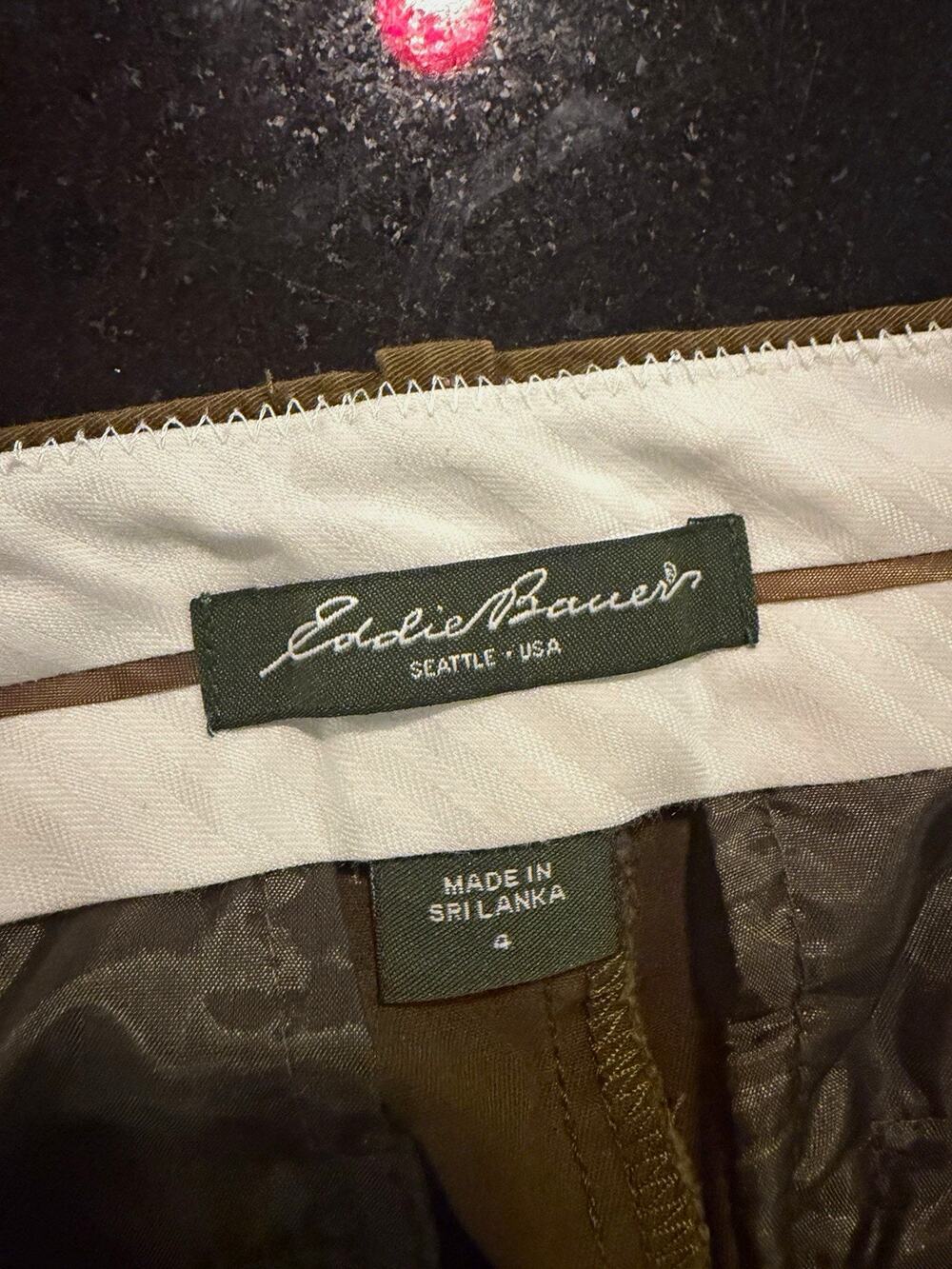 Eddie Bauer Women’s Brown Solid Chino Pants Flat Front Pockets Button Zip 4